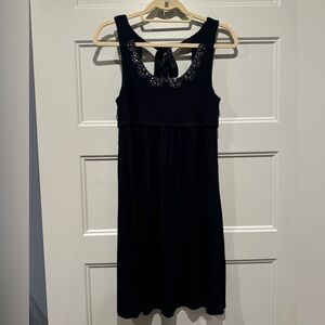 Loft cotton swing dress with tie back navy XS